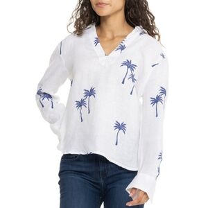 Calypso St. Barth Embroidered Popover Shirt - Linen, Long Sleeve, 100% Linen